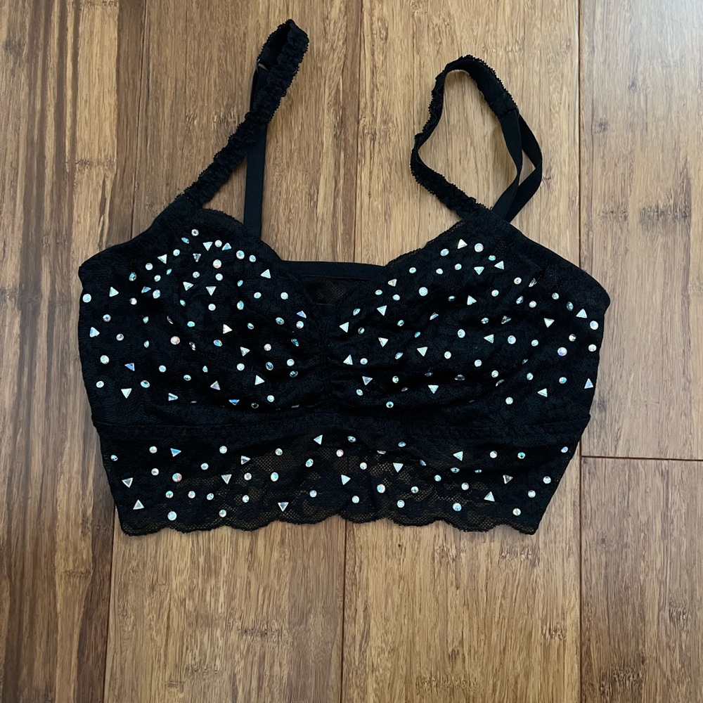Victoria Secret PINk Black Lace Bralette with Rhinestones